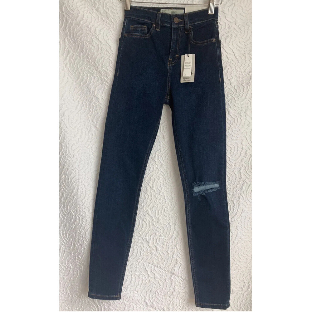 Topshop Moto NWT Jamie Womens High Waist Ankle Skinny Jeans Dark Blue Size 25
